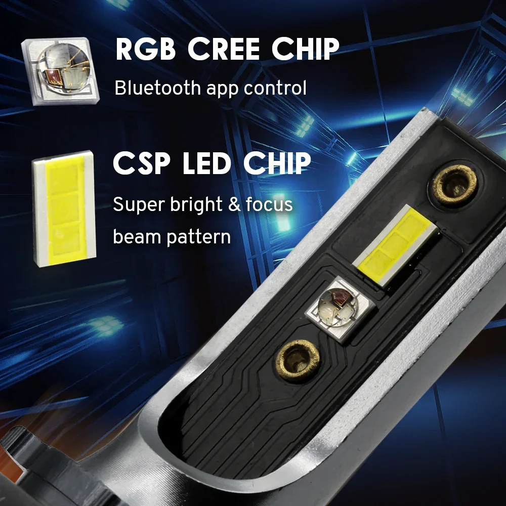 RGB LED CSP Headlight Fog Light Kit + Bluetooth Phone Control (9005 9006 H4 H7 H11) - Image 3
